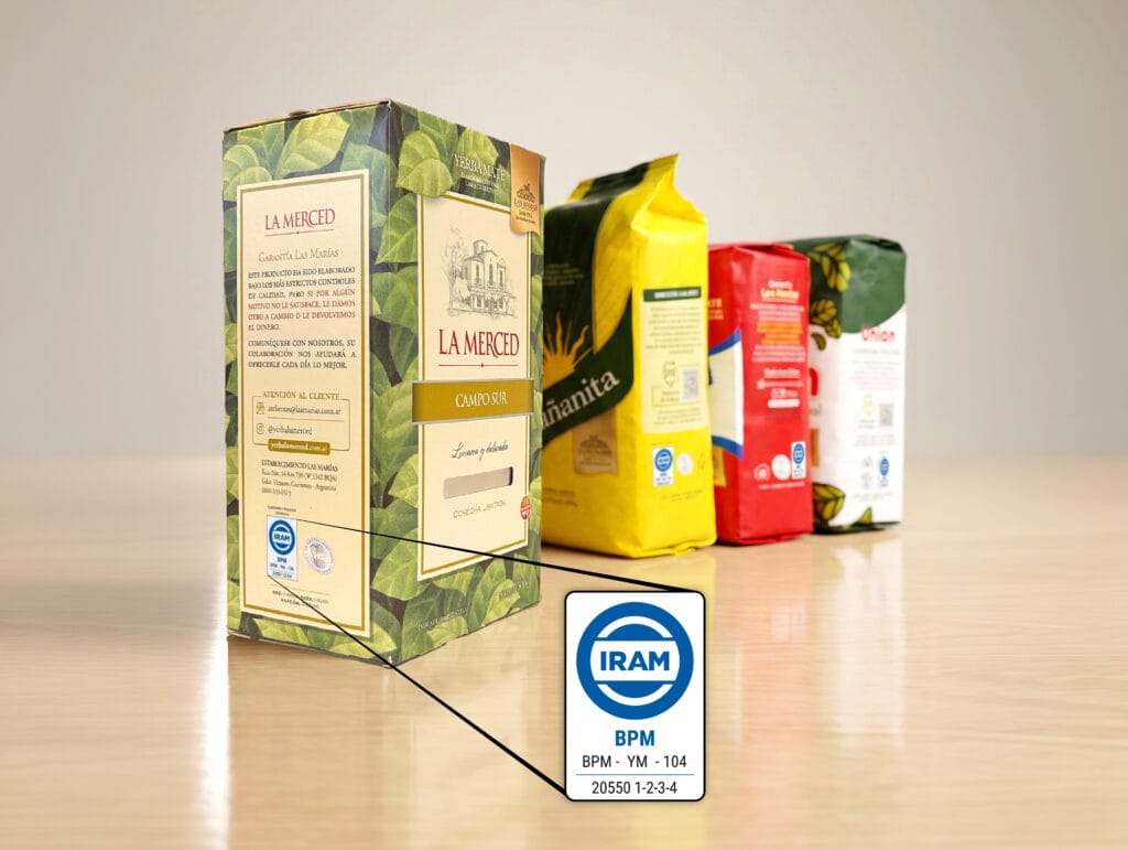 Las Marías utiliza el Sello IRAM en los paquetes de yerba mate de La Merced, Mañanita, Taragüí y Unión.